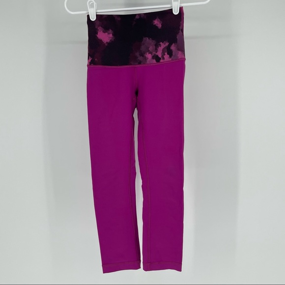 LULULEMON WUNDER UNDER CROP LEGGINGS HIGH RISE FULL ON LUON RASPBERRY BLACK 2 - Picture 6 of 10